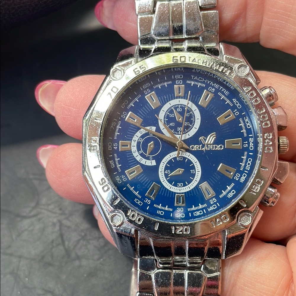 Silver and Blue Men's Watch